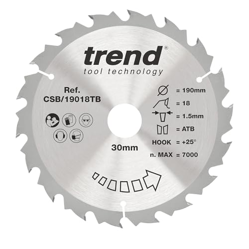 Trend Wood Akku-Kreissägeblatt, 190 mm Durchmesser, 30 mm Bohrung, 18 Zähne, 1,5 mm Schnittfuge, +25° Haken, TCT, grobe Oberfläche, CSB/19018TB Trend Wood Akku-Kreissägeblatt, 190 mm Durchmesser, 30 mm Bohrung, 18 Zähne, 1,5 mm Schnittfuge, +25° Haken, TCT, grobe Oberfläche, CSB/19018TB von TREND
