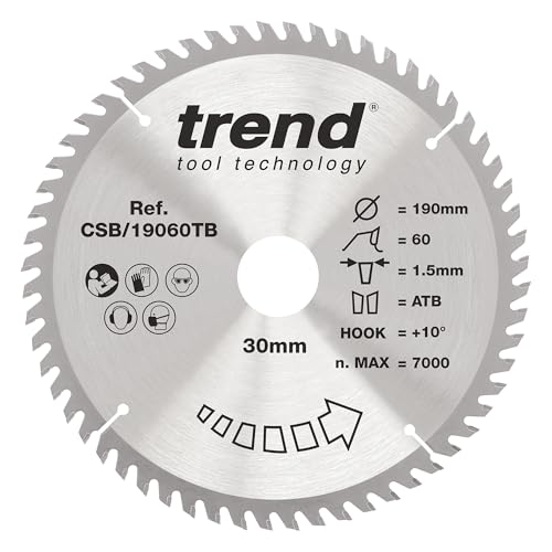 Trend Wood Akku-Kreissägeblatt, 190 mm Durchmesser, 30 mm Bohrung, 60 Zähne, 1,5 mm Schnittfuge, +10° Haken, TCT, extrafeine Oberfläche, CSB/19060TB Trend Wood Akku-Kreissägeblatt, 190 mm Durchmesser, 30 mm Bohrung, 60 Zähne, 1,5 mm Schnittfuge, +10° Haken, TCT, extrafeine Oberfläche, CSB/19060TB von TREND