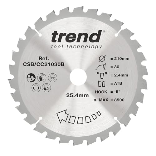 Trend Wood Gehrungssägeblatt, 210 mm Durchmesser, 25,40 mm Bohrung, 30 Zähne, 2,4 mm Schnittfuge, -5° Haken, TCT, mittlere Oberfläche, CSB/CC21030B Trend Wood Gehrungssägeblatt, 210 mm Durchmesser, 25,40 mm Bohrung, 30 Zähne, 2,4 mm Schnittfuge, -5° Haken, TCT, mittlere Oberfläche, CSB/CC21030B von TREND
