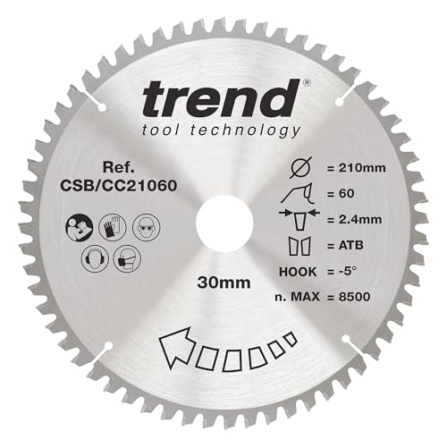 Trend Wood Gehrungssägeblatt, 210 mm Durchmesser, 30 mm Bohrung, 60 Zähne, 2,4 mm Schnittfuge, -5° Haken, TCT, extrafeine Oberfläche, CSB/CC21060 Trend Wood Gehrungssägeblatt, 210 mm Durchmesser, 30 mm Bohrung, 60 Zähne, 2,4 mm Schnittfuge, -5° Haken, TCT, extrafeine Oberfläche, CSB/CC21060 von TREND
