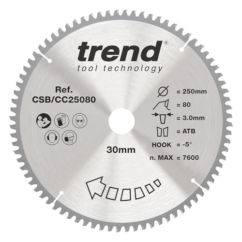 Trend Wood Gehrungssägeblatt, 250 mm Durchmesser, 30 mm Bohrung, 80 Zähne, 3 mm Schnittfuge, -5° Haken, TCT, extrafeine Oberfläche, CSB/CC25080 Trend Wood Gehrungssägeblatt, 250 mm Durchmesser, 30 mm Bohrung, 80 Zähne, 3 mm Schnittfuge, -5° Haken, TCT, extrafeine Oberfläche, CSB/CC25080 von TREND