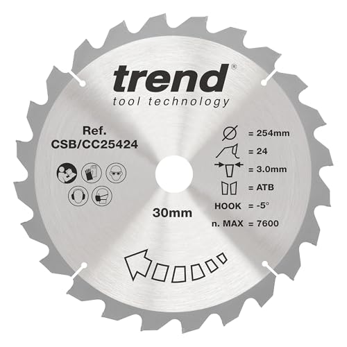 Trend Wood Gehrungssägeblatt, 254 mm Durchmesser, 30 mm Bohrung, 24 Zähne, 3 mm Schnittfuge, -5° Haken, TCT, grobe Oberfläche, CSB/CC25424 Trend Wood Gehrungssägeblatt, 254 mm Durchmesser, 30 mm Bohrung, 24 Zähne, 3 mm Schnittfuge, -5° Haken, TCT, grobe Oberfläche, CSB/CC25424 von TREND