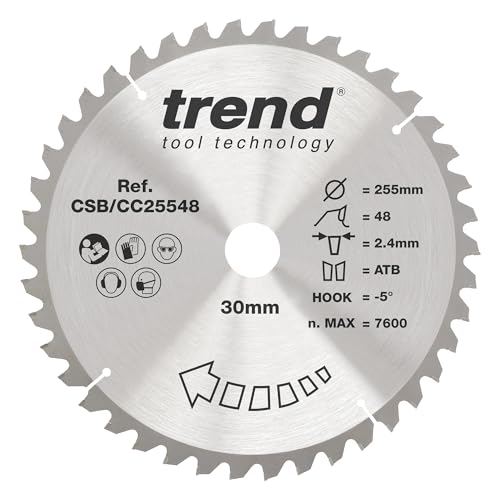 Trend Wood Gehrungssägeblatt, 255 mm Durchmesser, 30 mm Bohrung, 48 Zähne, 2,4 mm Schnittfuge, -5° Haken, TCT, mittlere Oberfläche, CSB/CC25548 Trend Wood Gehrungssägeblatt, 255 mm Durchmesser, 30 mm Bohrung, 48 Zähne, 2,4 mm Schnittfuge, -5° Haken, TCT, mittlere Oberfläche, CSB/CC25548 von TREND