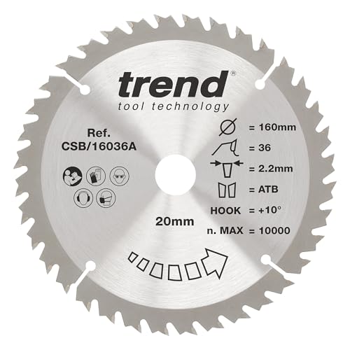 Trend Wood Kreissägeblatt, 160 mm Durchmesser, 20 mm Bohrung, 36 Zähne, 2,2 mm Schnittfuge, +10° Haken, TCT, feine Oberfläche, CSB/16036A Trend Wood Kreissägeblatt, 160 mm Durchmesser, 20 mm Bohrung, 36 Zähne, 2,2 mm Schnittfuge, +10° Haken, TCT, feine Oberfläche, CSB/16036A von TREND