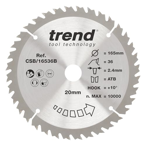 Trend Wood Kreissägeblatt, 165 mm Durchmesser, 20 mm Bohrung, 36 Zähne, 2,4 mm Schnittfuge, +10° Haken, TCT, mittlere Oberfläche, CSB/16536B Trend Wood Kreissägeblatt, 165 mm Durchmesser, 20 mm Bohrung, 36 Zähne, 2,4 mm Schnittfuge, +10° Haken, TCT, mittlere Oberfläche, CSB/16536B von TREND