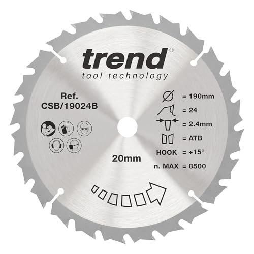 Trend Wood Kreissägeblatt, 190 mm Durchmesser, 20 mm Bohrung, 24 Zähne, 2,4 mm Schnittfuge, +15° Haken, TCT, mittlere Oberfläche, CSB/19024B Trend Wood Kreissägeblatt, 190 mm Durchmesser, 20 mm Bohrung, 24 Zähne, 2,4 mm Schnittfuge, +15° Haken, TCT, mittlere Oberfläche, CSB/19024B von TREND