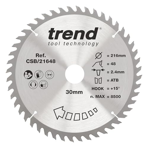 Trend Wood Kreissägeblatt, 216 mm Durchmesser, 30 mm Bohrung, 48 Zähne, 2,4 mm Schnittfuge, +15° Haken, TCT, feine Oberfläche, CSB/21648 Trend Wood Kreissägeblatt, 216 mm Durchmesser, 30 mm Bohrung, 48 Zähne, 2,4 mm Schnittfuge, +15° Haken, TCT, feine Oberfläche, CSB/21648 von TREND