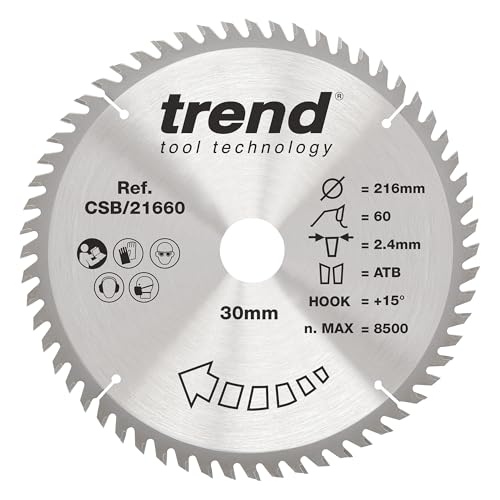 Trend Wood Kreissägeblatt, 216 mm Durchmesser, 30 mm Bohrung, 60 Zähne, 2,4 mm Schnittfuge, +15° Haken, TCT, extrafeine Oberfläche, CSB/21660 Trend Wood Kreissägeblatt, 216 mm Durchmesser, 30 mm Bohrung, 60 Zähne, 2,4 mm Schnittfuge, +15° Haken, TCT, extrafeine Oberfläche, CSB/21660 von TREND