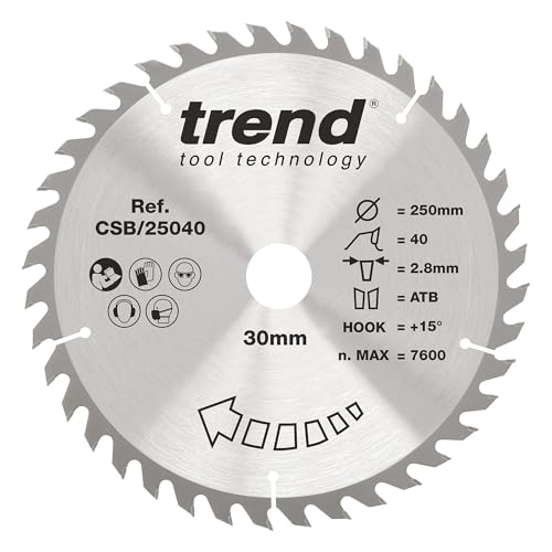 Trend Wood Kreissägeblatt, 250 mm Durchmesser, 30 mm Bohrung, 40 Zähne, 2,8 mm Schnittfuge, +15° Haken, TCT, mittlere Oberfläche, CSB/25040 Trend Wood Kreissägeblatt, 250 mm Durchmesser, 30 mm Bohrung, 40 Zähne, 2,8 mm Schnittfuge, +15° Haken, TCT, mittlere Oberfläche, CSB/25040 von TREND