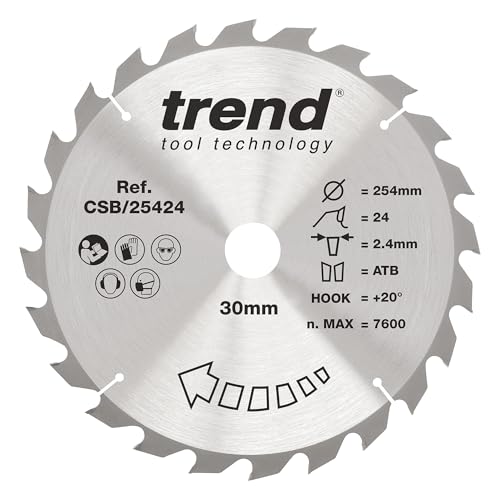 Trend Wood Kreissägeblatt, 254 mm Durchmesser, 30 mm Bohrung, 24 Zähne, 2,4 mm Schnittfuge, +20° Haken, TCT, grobe Oberfläche, CSB/25424 Trend Wood Kreissägeblatt, 254 mm Durchmesser, 30 mm Bohrung, 24 Zähne, 2,4 mm Schnittfuge, +20° Haken, TCT, grobe Oberfläche, CSB/25424 von TREND