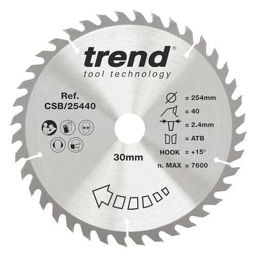 Trend Wood Kreissägeblatt, 254 mm Durchmesser, 30 mm Bohrung, 40 Zähne, 2,4 mm Schnittfuge, +15° Haken, TCT, mittlere Oberfläche, CSB/25440 Trend Wood Kreissägeblatt, 254 mm Durchmesser, 30 mm Bohrung, 40 Zähne, 2,4 mm Schnittfuge, +15° Haken, TCT, mittlere Oberfläche, CSB/25440 von TREND