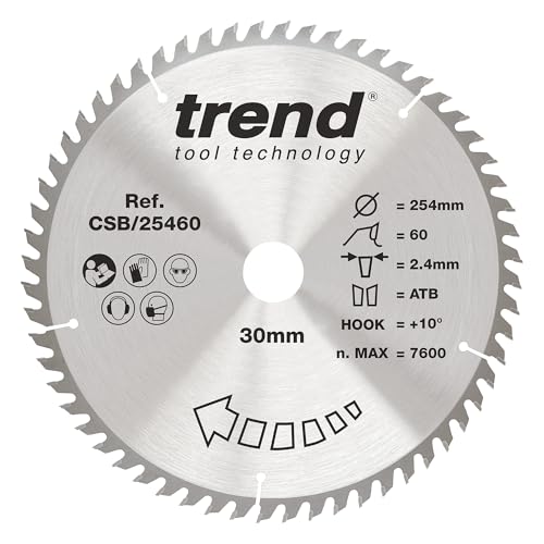 Trend Wood Kreissägeblatt, 254 mm Durchmesser, 30 mm Bohrung, 60 Zähne, 2,4 mm Schnittfuge, +10° Haken, TCT, feine Oberfläche, CSB/25460 Trend Wood Kreissägeblatt, 254 mm Durchmesser, 30 mm Bohrung, 60 Zähne, 2,4 mm Schnittfuge, +10° Haken, TCT, feine Oberfläche, CSB/25460 von TREND