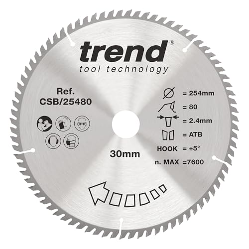 Trend Wood Kreissägeblatt, 254 mm Durchmesser, 30 mm Bohrung, 80 Zähne, 2,4 mm Schnittfuge, +5° Haken, TCT, extrafeine Oberfläche, CSB/25480 Trend Wood Kreissägeblatt, 254 mm Durchmesser, 30 mm Bohrung, 80 Zähne, 2,4 mm Schnittfuge, +5° Haken, TCT, extrafeine Oberfläche, CSB/25480 von TREND