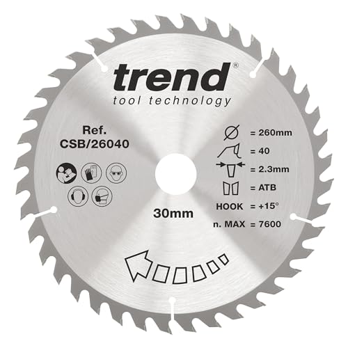 Trend Wood Kreissägeblatt, 260 mm Durchmesser, 30 mm Bohrung, 40 Zähne, 2,3 mm Schnittfuge, +15° Haken, TCT, mittlere Oberfläche, CSB/26040 Trend Wood Kreissägeblatt, 260 mm Durchmesser, 30 mm Bohrung, 40 Zähne, 2,3 mm Schnittfuge, +15° Haken, TCT, mittlere Oberfläche, CSB/26040 von TREND