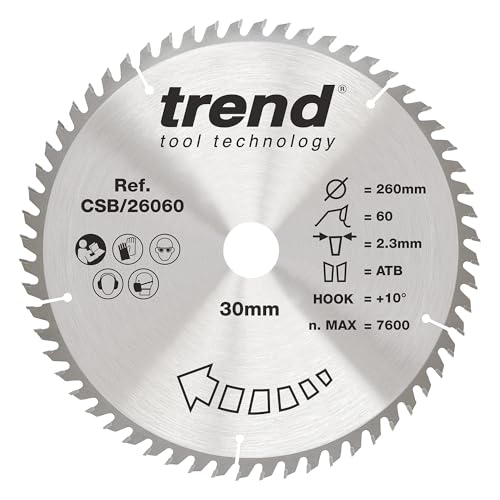 Trend Wood Kreissägeblatt, 260 mm Durchmesser, 30 mm Bohrung, 60 Zähne, 2,3 mm Schnittfuge, +10° Haken, TCT, feine Oberfläche, CSB/26060 Trend Wood Kreissägeblatt, 260 mm Durchmesser, 30 mm Bohrung, 60 Zähne, 2,3 mm Schnittfuge, +10° Haken, TCT, feine Oberfläche, CSB/26060 von TREND