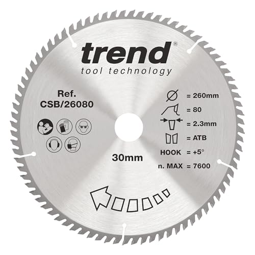 Trend Wood Kreissägeblatt, 260 mm Durchmesser, 30 mm Bohrung, 80 Zähne, 2,3 mm Schnittfuge, +5° Haken, TCT, extrafeine Oberfläche, CSB/26080 Trend Wood Kreissägeblatt, 260 mm Durchmesser, 30 mm Bohrung, 80 Zähne, 2,3 mm Schnittfuge, +5° Haken, TCT, extrafeine Oberfläche, CSB/26080 von TREND