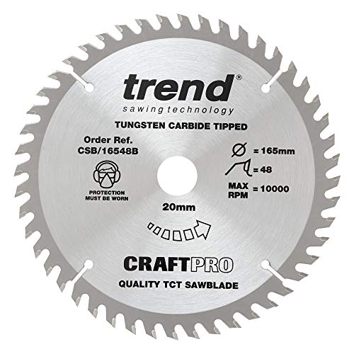 Trend CraftPro Trimming Crosscut TCT Kreissägeblatt, 165mm Durchmesser x 48 Zähne x 20mm Bohrung, Hartmetallbestückt, CSB/16548B von TREND