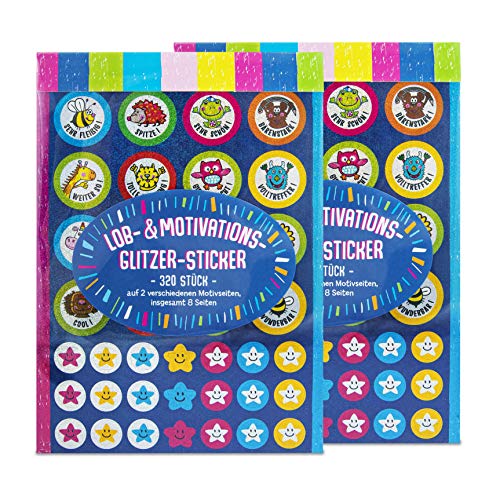 TRENDHAUS 601735 Sticker 2er-Set, 640 Lob- und Motivationssticker, Glitzer Kinder-Sticker, 32 verschiedene Motive, Für Lehrer und Eltern, 15 cm TRENDHAUS 601735 Sticker 2er-Set, 640 Lob- und Motivationssticker, Glitzer Kinder-Sticker, 32 verschiedene Motive, Für Lehrer und Eltern, 15 cm von TRENDHAUS