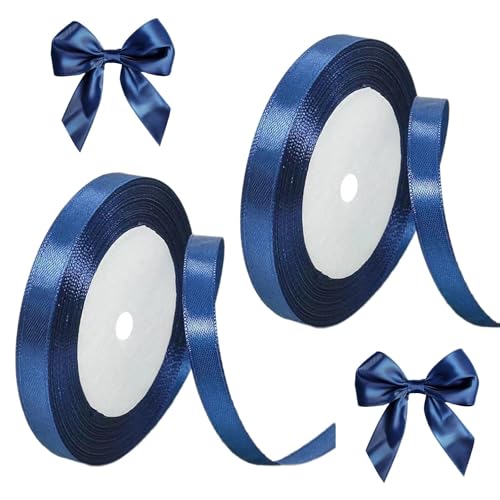 2 x 10 mm marineblaues Band für Geschenkverpackungen, 22 m tiefblau, dünnes Stoffband für Geschenkverpackungen, Weihnachten, Kuchen, Blumenstrauß, Blumenladen, Hochzeit, Auto-Dekoration von TRHDFW