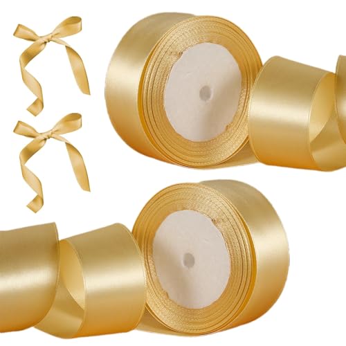 Goldband, 40 mm x 22 m breit, dickes goldfarbenes Satinband für Geschenkverpackungen, Haarschleifen, Floristen, Basteln, Nähen, Auto, Hochzeit, Weihnachtsdekoration (22 m / Rolle), 2 Stück von TRHDFW