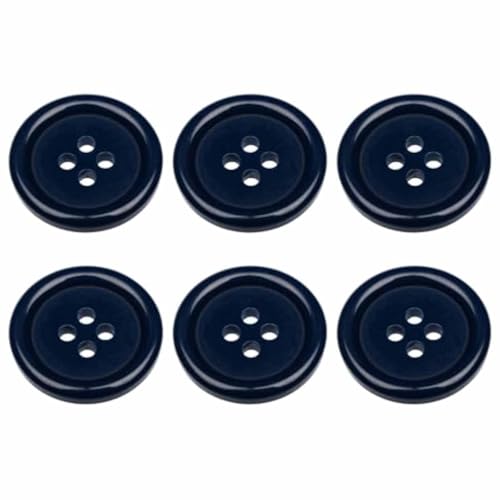Runde Knöpfe zum Aufnähen, flach, 4 Löcher, 32 Ligne, 20 mm, Dunkelblau, 6 Stück von TRHDFW