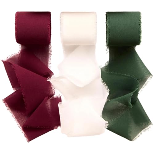 Weihnachtliches Chiffonband, Rot & Weiß & Grün Stoff Seidige Bänder 3 Rollen Handgemachte Fransen für Hochzeitseinladung, Brautstrauß, Geschenkverpackung, Weihnachtsdekoration Weihnachtliches Chiffonband, Rot & Weiß & Grün Stoff Seidige Bänder 3 Rollen Handgemachte Fransen für Hochzeitseinladung, Brautstrauß, Geschenkverpackung, Weihnachtsdekoration von TRHDFW