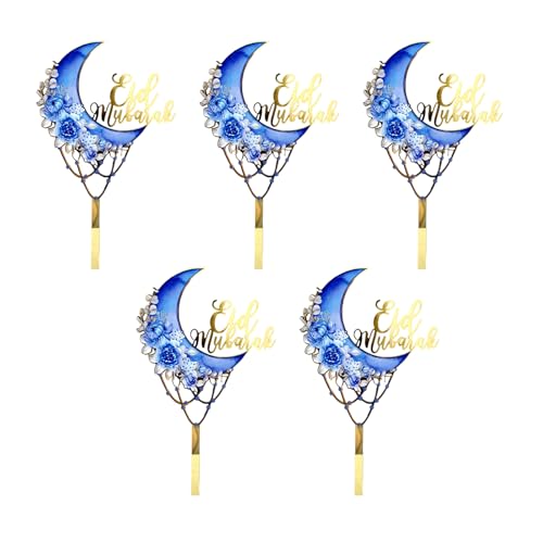 Cupcake-Topper, Kuchendekoration, Eid-Thema, Kuchenspieße, Hochzeitstortenzubehör, geeignet für Partys, Feiern, 5 Stück von TRHEEE