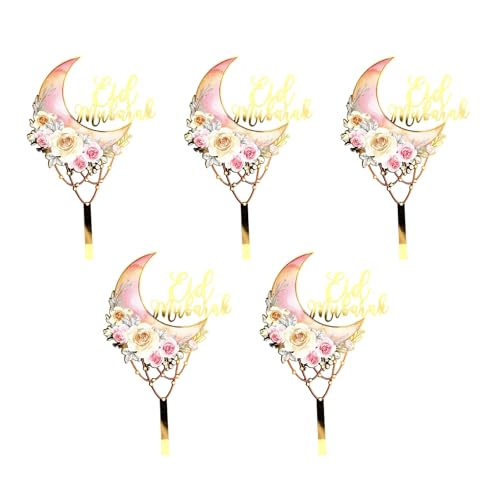 Cupcake-Topper, Kuchendekoration, Eid-Thema, Kuchenspieße, Hochzeitstortenzubehör, geeignet für Partys, Feiern, 5 Stück Cupcake-Topper, Kuchendekoration, Eid-Thema, Kuchenspieße, Hochzeitstortenzubehör, geeignet für Partys, Feiern, 5 Stück von TRHEEE
