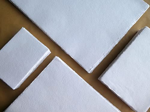 Büttenpapier mit Büttenrand handgeschöpft extrafein - druckerfreundliche 140g/m A2 10 Bogen/Set Aquarellpapier extrafein naturweiß 140g/m² BaumwollLinters von TRIBAL PAPER