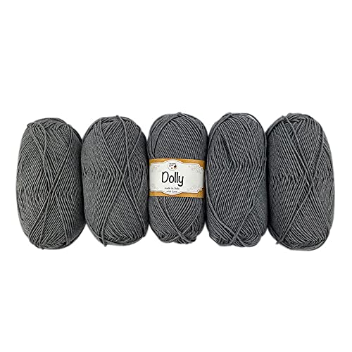 TRICOT CAFE' Lana Dolly, 5er Pack Made in Italy 100% Reine Merinowolle Extrafine/Grau Melange 74 von TRICOT CAFE'