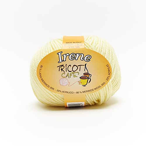 Tricot Café - Irene - Garnknäuel gemischt Merinowolle krumpfechte weich geeignet für alle Altersgruppen für Nadel/Häkelnadeln: 3.00/4.00 Made in Italy 50g Babygelb von TRICOT CAFE'