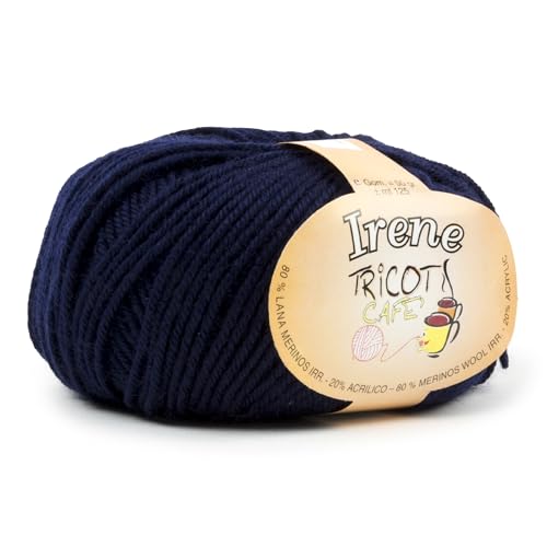 Tricot Café - Irene - Garnknäuel gemischt Merinowolle krumpfechte weich geeignet für alle Altersgruppen für Nadel/Häkelnadeln: 3.00/4.00 Made in Italy 50g Nachtblau von TRICOT CAFE'