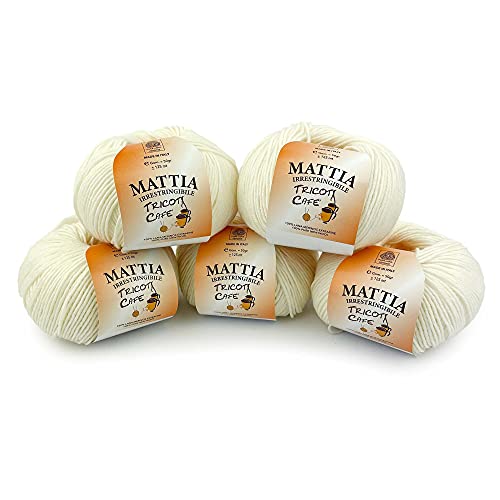 Tricot Cafè - Mattia - Garnknäuel reine Merinowolle extrafein ideal für Säuglinge Wolle für Häkelnadeln/Häkelnadeln: 3.50/4.00 - 50 g 5pcs Creme 2 von TRICOT CAFE'