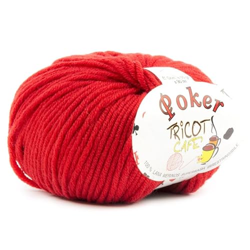 Tricot Cafè – Poker - Garn aus reiner Merinowolle Ideal für Handarbeiten Wolle für Häkelnadeln sehr weich nicht einlaufend hohe Qualität für Nadel/Häkelnadeln:4.50/5.50 50 gr rot von TRICOT CAFE'