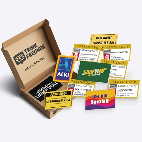 TRINKFREUNDE 160x Malle Sticker Malle Accessoires lecker bierchen party aufkleber mallorca testsieger (8,5 x 5,5cm, 160, stück) von TRINKFREUNDE