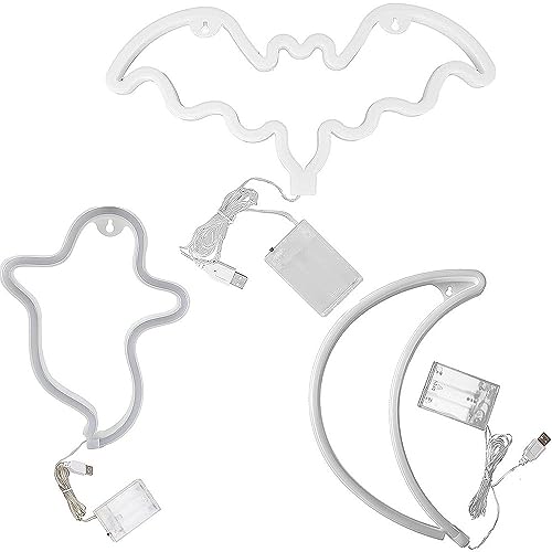 Mehrfarbige Geister-, Mond- und Fledermaus-Halloween-LED-Neonlichter – 3er-Pack – batteriebetrieben, leuchten für Halloween-Partys – Schlafzimmer – Spielzimmer von TRIXES Mehrfarbige Geister-, Mond- und Fledermaus-Halloween-LED-Neonlichter – 3er-Pack – batteriebetrieben, leuchten für Halloween-Partys – Schlafzimmer – Spielzimmer von TRIXES von TRIXES
