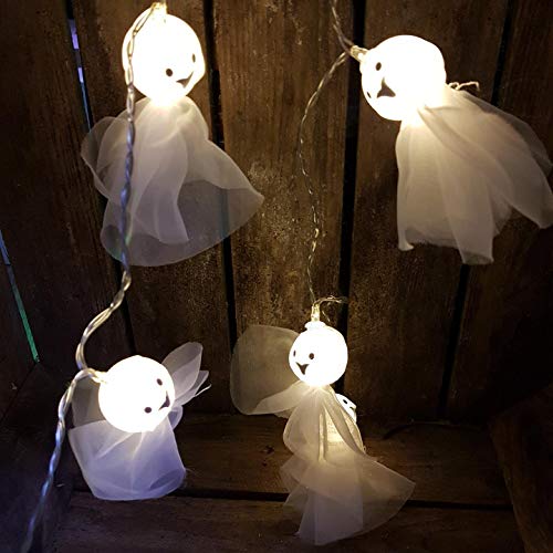 TRIXES 10 Geisterlichter mit warmweißen LEDs – batteriebetriebene Halloween-Lichterkette Partydekoration von TRIXES