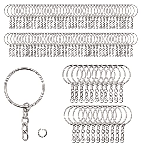 TRIXES 100 Stück Metall Split Schlüsselanhänger Ringe mit Silberkette – Schlüsselanhänger Ring Teile mit offenem Biegering und Verbinder von TRIXES