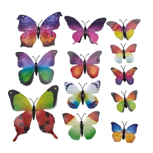 TRIXES 12 Stück 3D Regenbogen Schmetterlings-wandaufkleber - Dekoration für den Garten, das Schlafzimmer, das Kinderzimmer, das Büro oder für Mottopartys - Dekoration für Bettrahmen, Spiegel von TRIXES