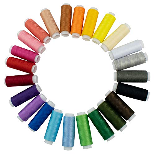 TRIXES 24 x farbige Baumwoll-Sortiment-Nähgarne – Farbiges Nähgarn-Set – Mehrfarbiges Nähzubehör – ca. 182 Meter pro Polyester-Spule von TRIXES