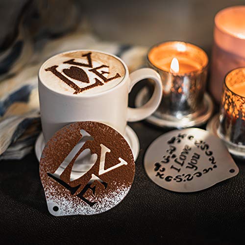 TRIXES 2er Set Kaffee Schablonen zum Thema "Ich liebe dich" Valentinstag romantisches Design von TRIXES
