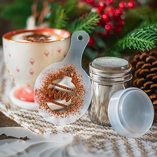 TRIXES Set mit 8 Schablonen für Heissgetränke unde einem Kakaopulverstreuer - 9-teiliges Weihnachtsschablonen-Set - Schokoladenstreuer für Cappuccino Kaffee Kakao - Verschiedene festliche Designs TRIXES Set mit 8 Schablonen für Heissgetränke unde einem Kakaopulverstreuer - 9-teiliges Weihnachtsschablonen-Set - Schokoladenstreuer für Cappuccino Kaffee Kakao - Verschiedene festliche Designs von TRIXES