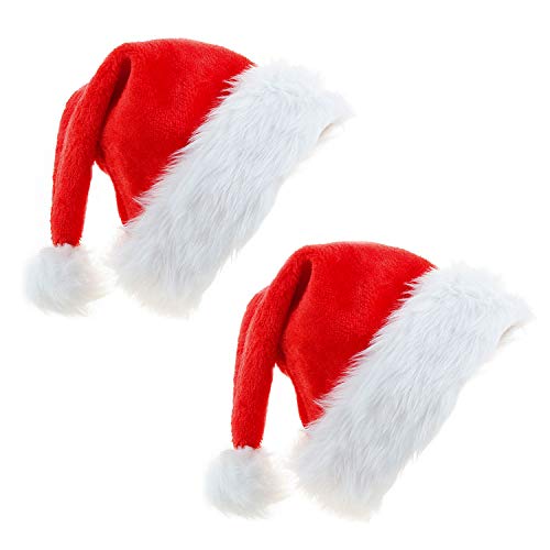 TRIXES Weihnachtsmannhüte - 2er-Pack - Weihnachtsparty-Hüte für Erwachsene - Weihnachtszubehör - Paar rot-weiße Deluxe-Plüschhüte - extra dicker Pelzbesatz - Einheitsgröße - groß - Unisex von TRIXES