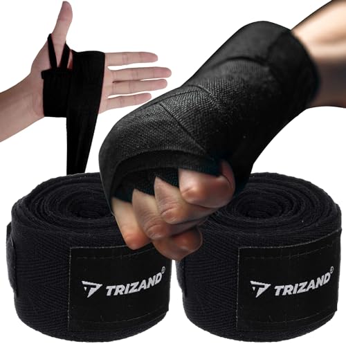 TRIZAND Boxhandbandagen mit Daumenschlaufe & Klettverschluss für Stabilität & Sicherheit Innenhandschuhe Wickelbänder 2x4m Baumwolle Schwarz 23015 TRIZAND Boxhandbandagen mit Daumenschlaufe & Klettverschluss für Stabilität & Sicherheit Innenhandschuhe Wickelbänder 2x4m Baumwolle Schwarz 23015 von TRIZAND