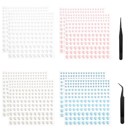 TRKETK 10 Stück Perlenaufkleber Selbstklebende Halbperlen 3/4/5/6mm Perlen Sticker mit Pinzette Perlenaufkleber im klassischen Stil für Schmuckherstellung Kleidung Make up Basteln DIY Handy von TRKETK