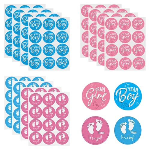 TRKETK 144 Stück Gender Reveal Sticker, Team Boy & Team Girl Labels Aufkleber Boy or Girl Baby Party Dekoration Blau und Rosa Geschlecht Aufkleber Gender Reveal Party Boy Or Girl Deko Sticker Runde von TRKETK