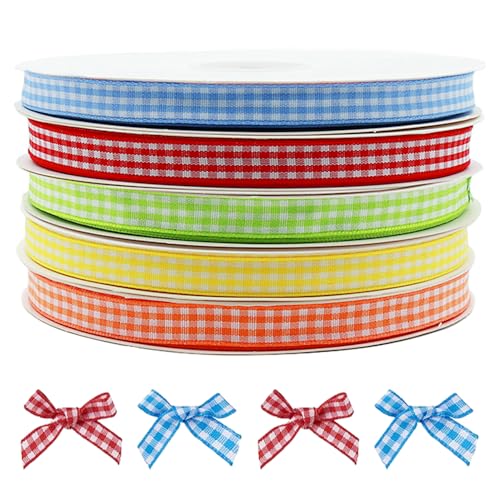 TRKETK Kariertes Band, kariert, 9,5 cm x 9,1 m, Geschenkbänder, DIY, Geschenkverpackung, Gingham-Karo, Weihnachten, für Dekoration, Kunst, Handwerk, Haar-Accessoires, mehrfarbig, 5 Stück TRKETK Kariertes Band, kariert, 9,5 cm x 9,1 m, Geschenkbänder, DIY, Geschenkverpackung, Gingham-Karo, Weihnachten, für Dekoration, Kunst, Handwerk, Haar-Accessoires, mehrfarbig, 5 Stück von TRKETK