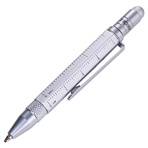 TROIKA CONSTRUCTION LILIPUT – PIP25/SI – Multitasking-Kugelschreiber (klein) – Tool Pen– Zentimeter-/Zoll-Lineal – Schlitz-/Kreuzschraubendreher – Stylus (silber) – TROIKA-Original von TROIKA