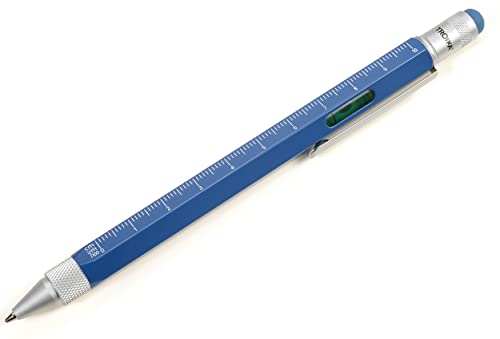 TROIKA Multifunktions-Kugelschreiber CONSTRUCTION aus Messing, schwarze Mine, Blau, Zentimeter-/Zoll-Lineal, 1:20/1:50 Skala, Schlitz-/Kreuzschraubendreher, Maße: 150 x 11 x 13 mm, PIP20/AT von TROIKA