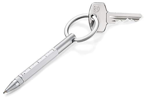 TROIKA Micro Construction Schlüsselanhänger - Multitasking-Kugelschreiber - Schwarze Mine - KYP25/WH - weiß - Zentimeter-/Zoll-Lineal - Schlitz-/Kreuzschraubendreher - Stylus - Original von TROIKA von TROIKA